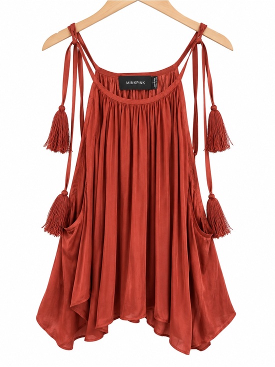 MINKPINK Tops - MINKPINK Rust Tassel Tie-Shoulder Swing Camisole